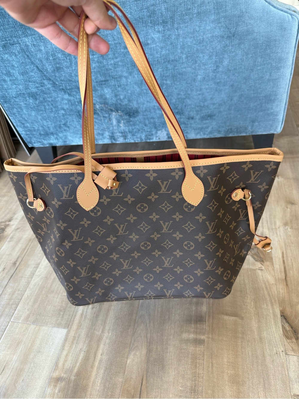 Louis Vuitton Brown Monogram Canvas Tote with Tan Leather Handles